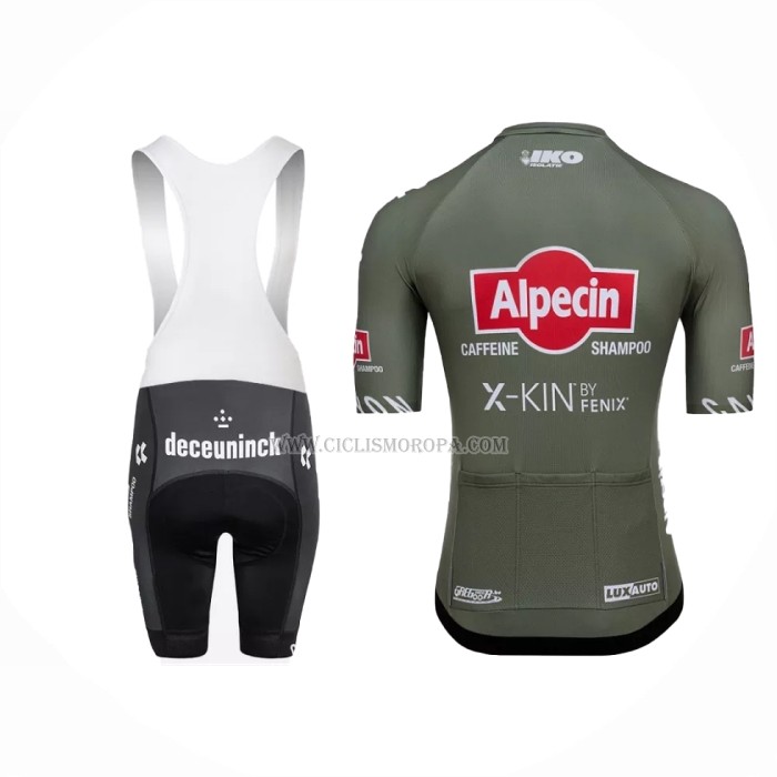 2022 Ropa Ciclismo Alpecin Fenix Verde Rojo Mangas Cortas y Culotte Corto